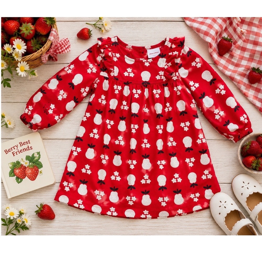 Hanna Andersson Nordic Strawberry Print Play Dress 90 cm‎ Cottagecore 3T